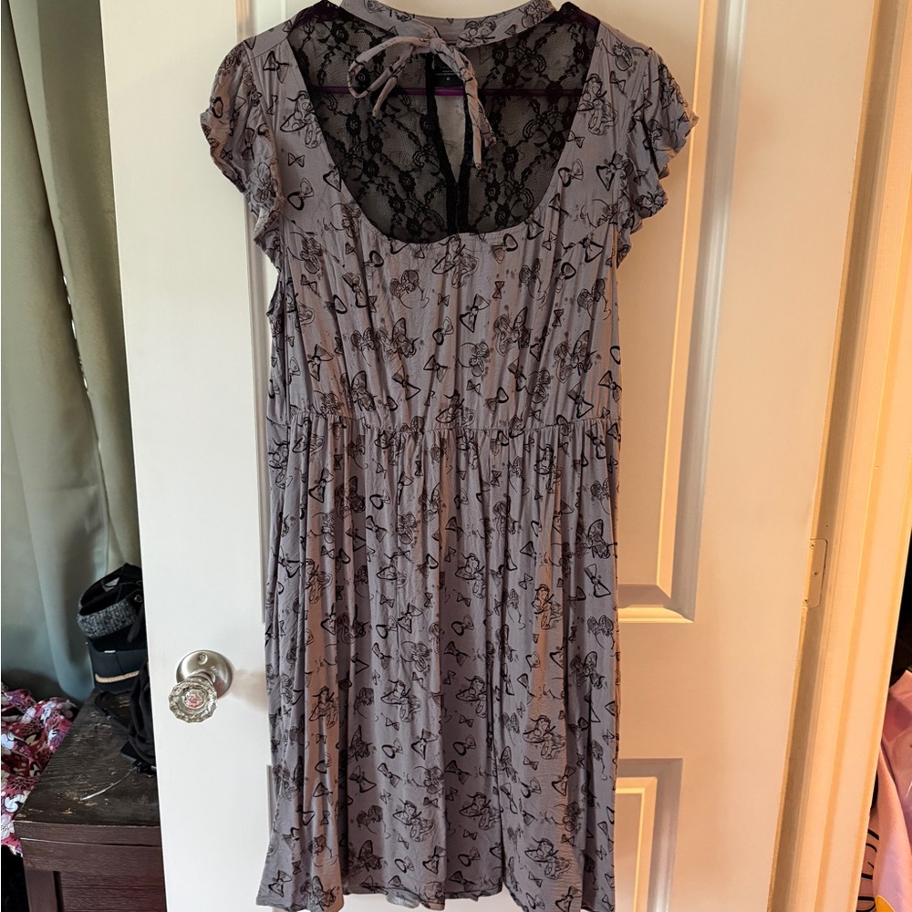 Disney Gray and Black Minnie face and bow Lace tie yoke Dress PLUS size 0/14/16